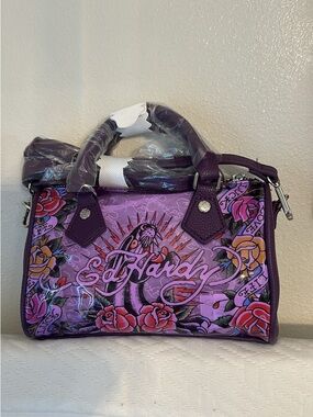 Ed Hardy Purple Floral Tattoo crossbody/handbag NWT